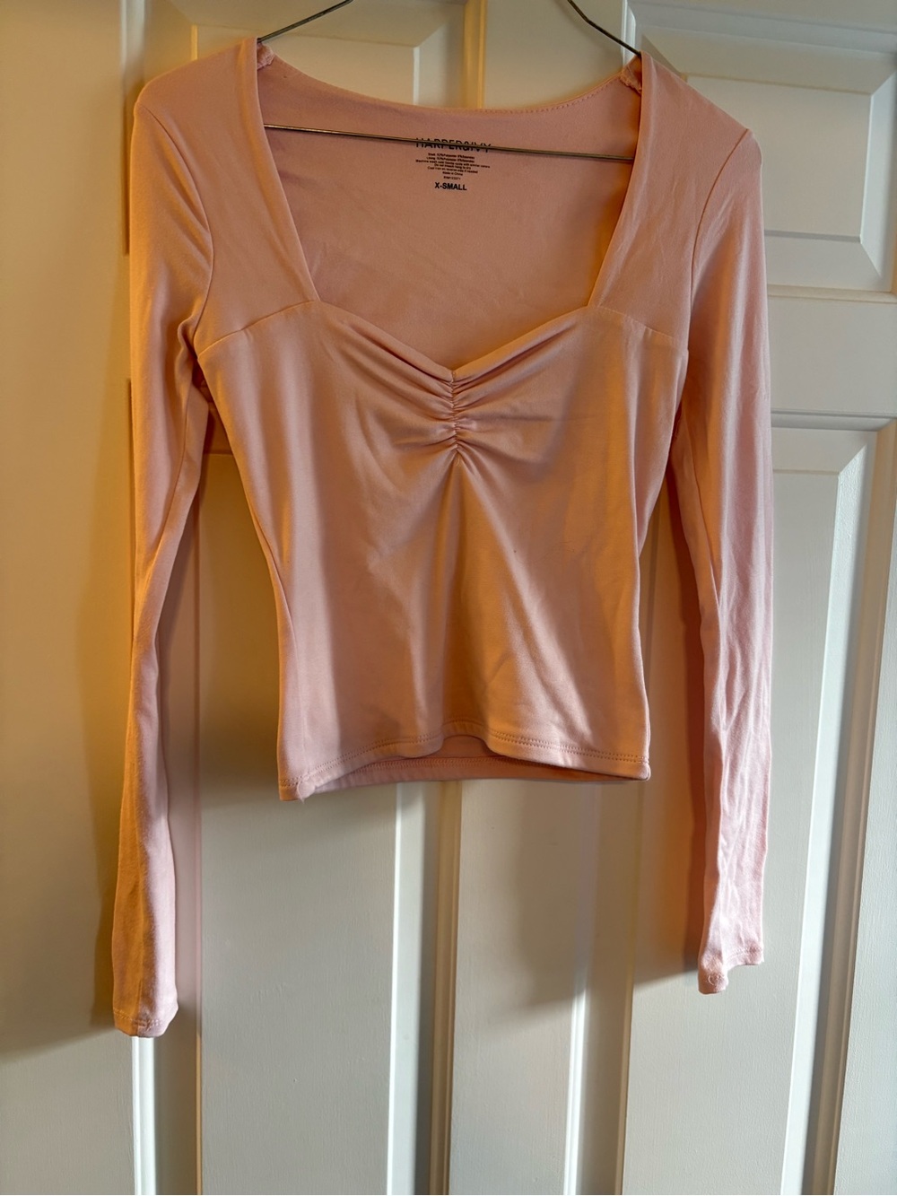 Harper & Ivy XS Pale Pink Long-Sleeve Ruched Sweetheart Top